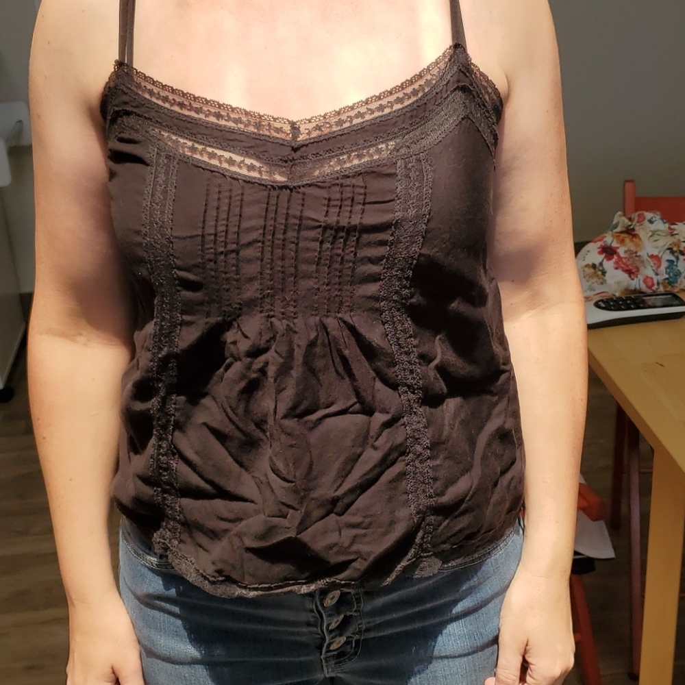 Black lace trimmed tank top